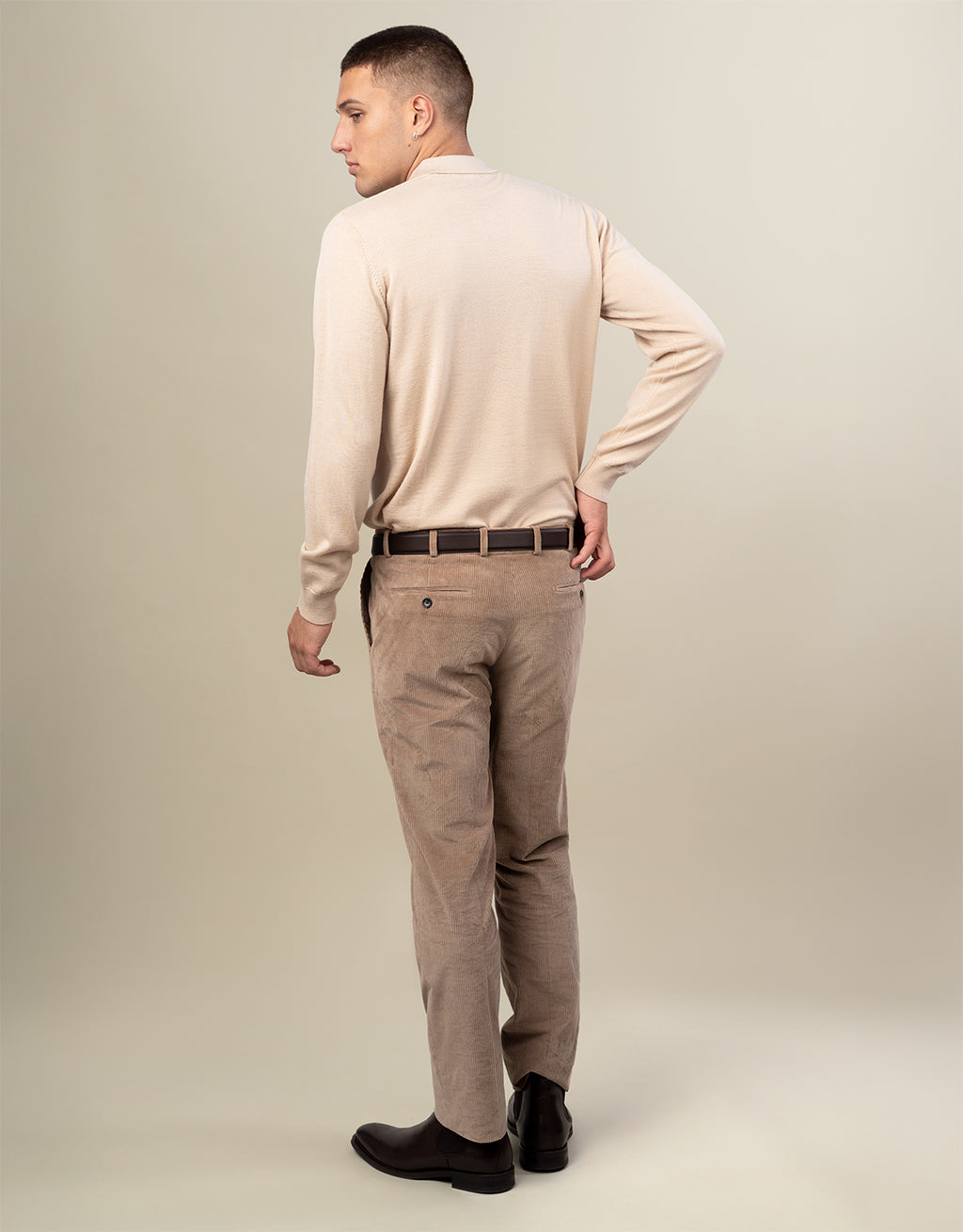 Gambino Beige Stretch Corduroy Trouser