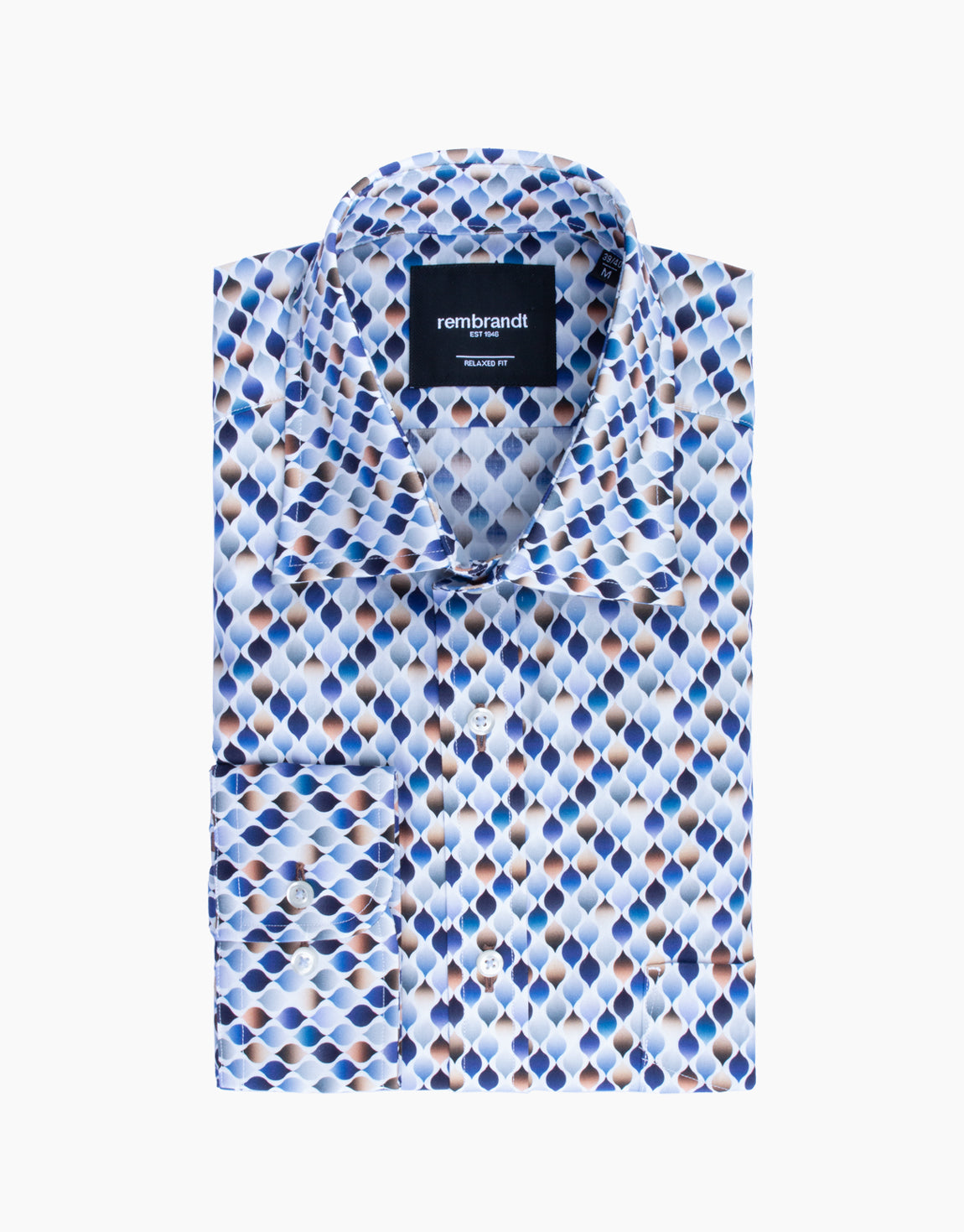 Sinatra White Blue & Beige Geo Print Shirt