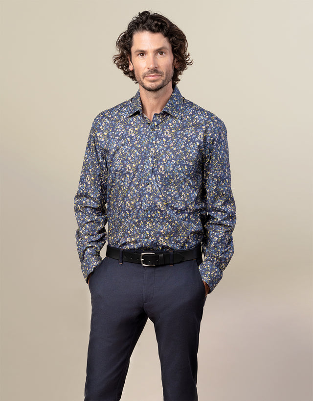 Sinatra Ink Blue Floral Print Shirt