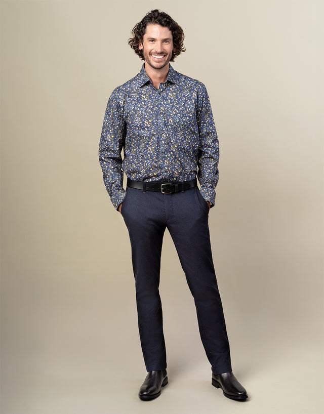 Sinatra Ink Blue Floral Print Shirt