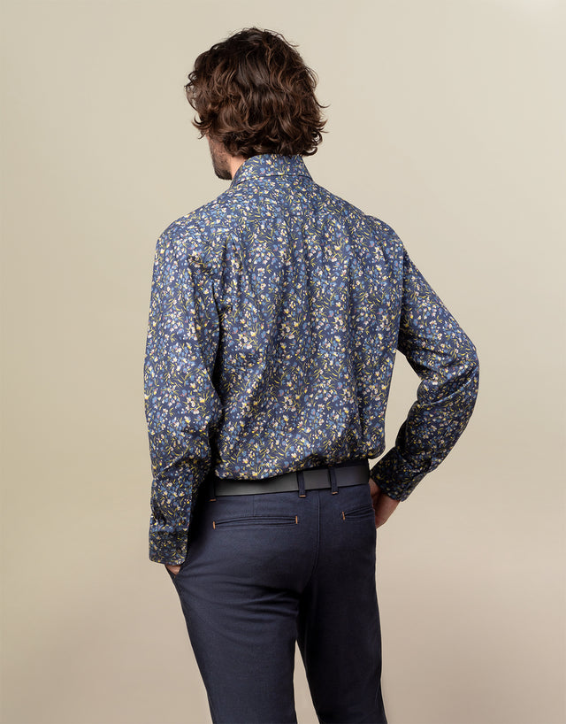 Sinatra Ink Blue Floral Print Shirt