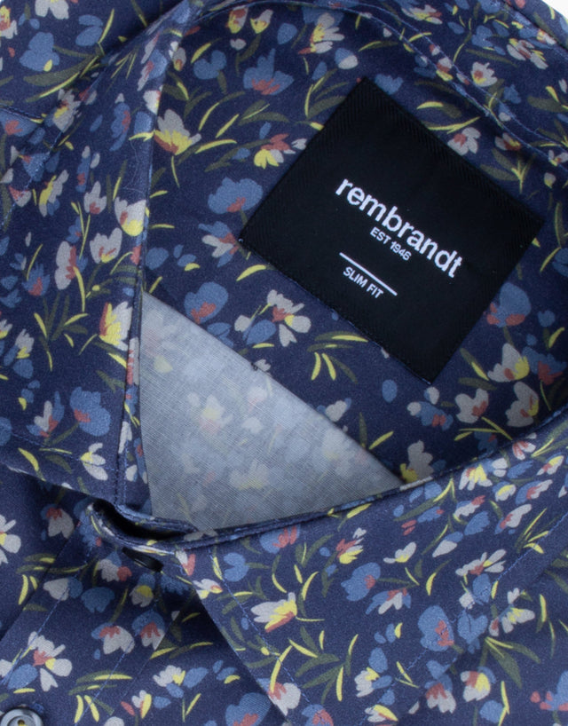 Sinatra Ink Blue Floral Print Shirt