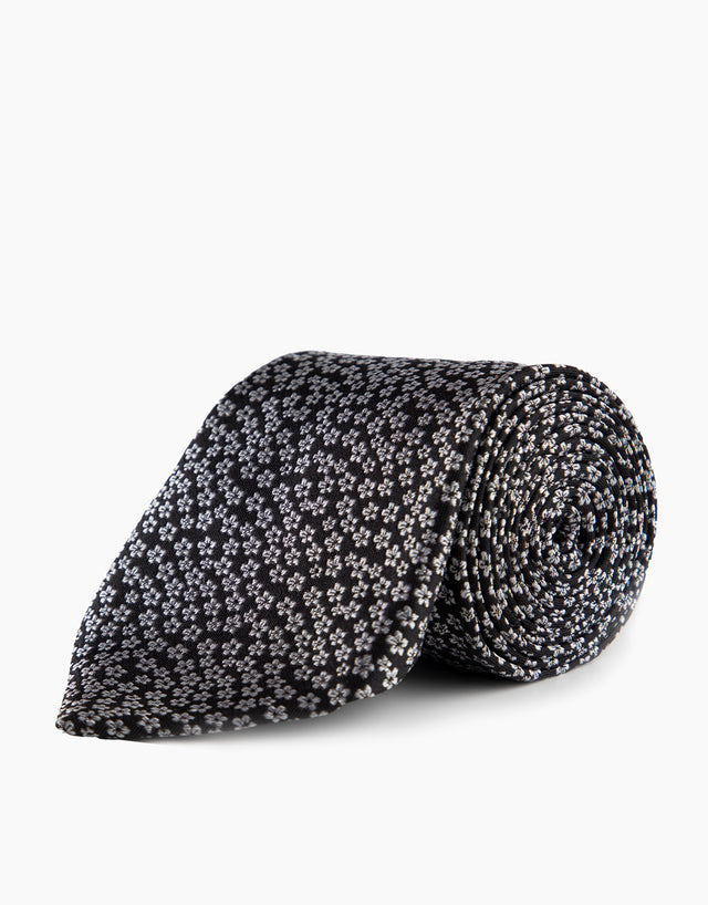 Black Floral Geometric Silk Tie