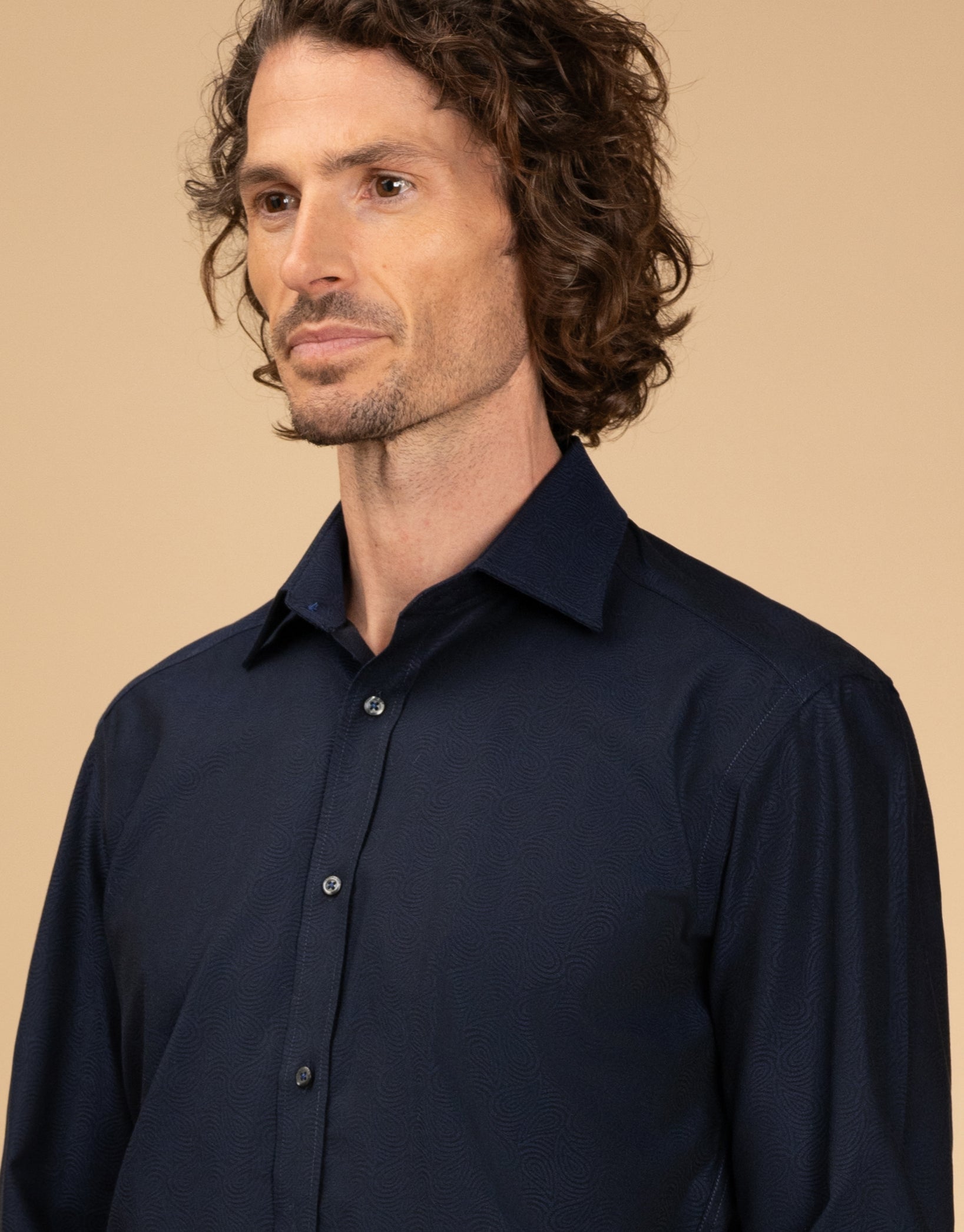 Barbican Navy Jaquard Shirt