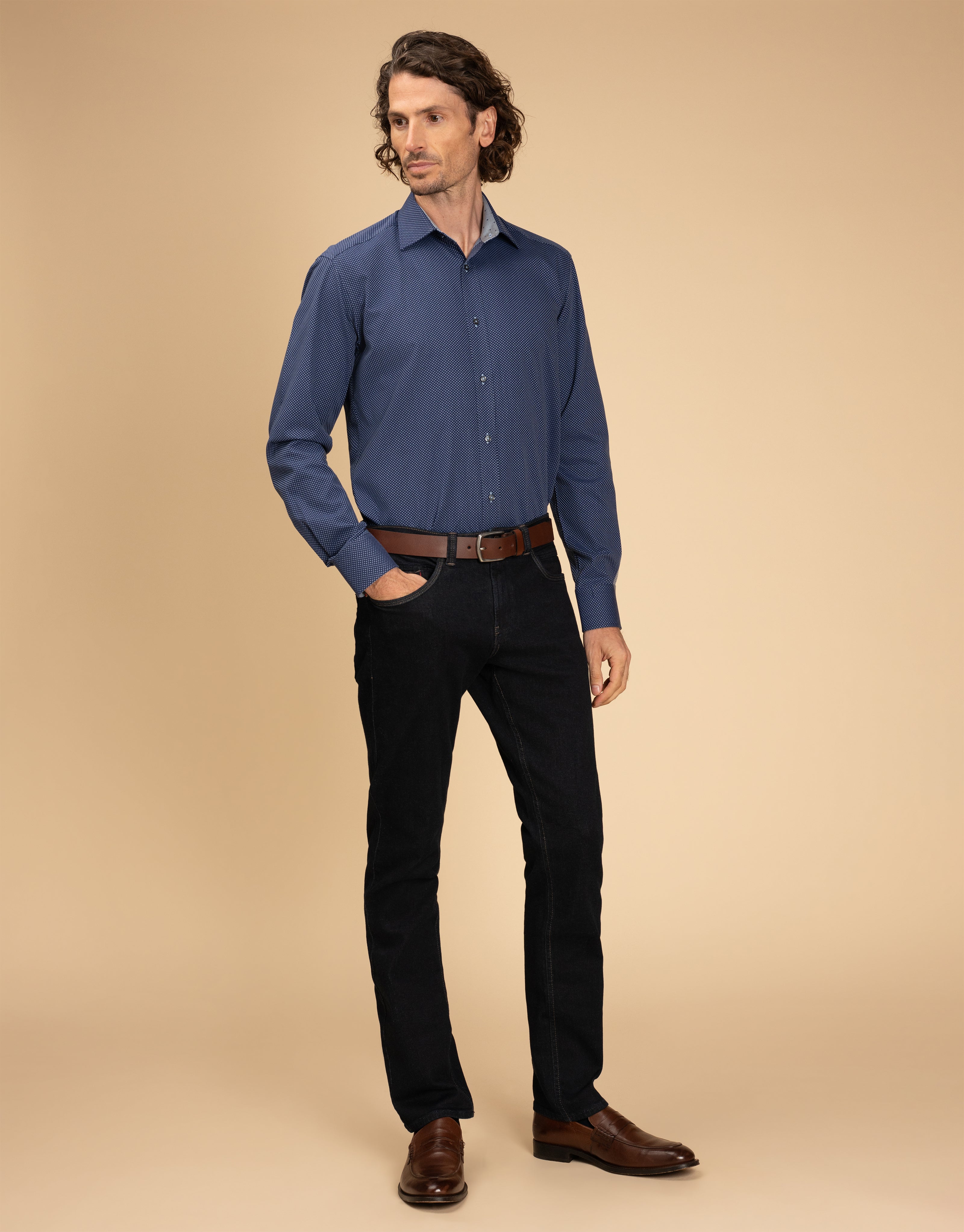 Barbican Navy Blue Spot Shirt