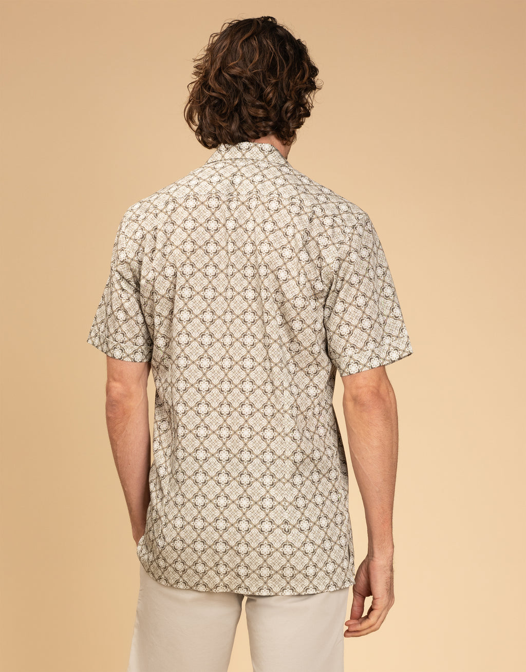 Hahei Olive Green Geometric Short Sleeve Shirt
