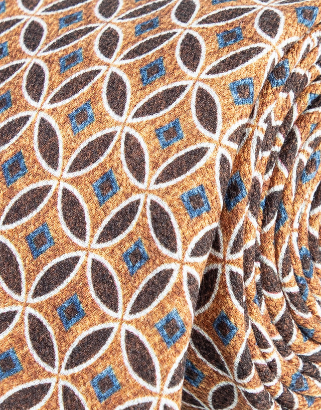 Burnt Orange Brown & Blue Geometric Silk Tie