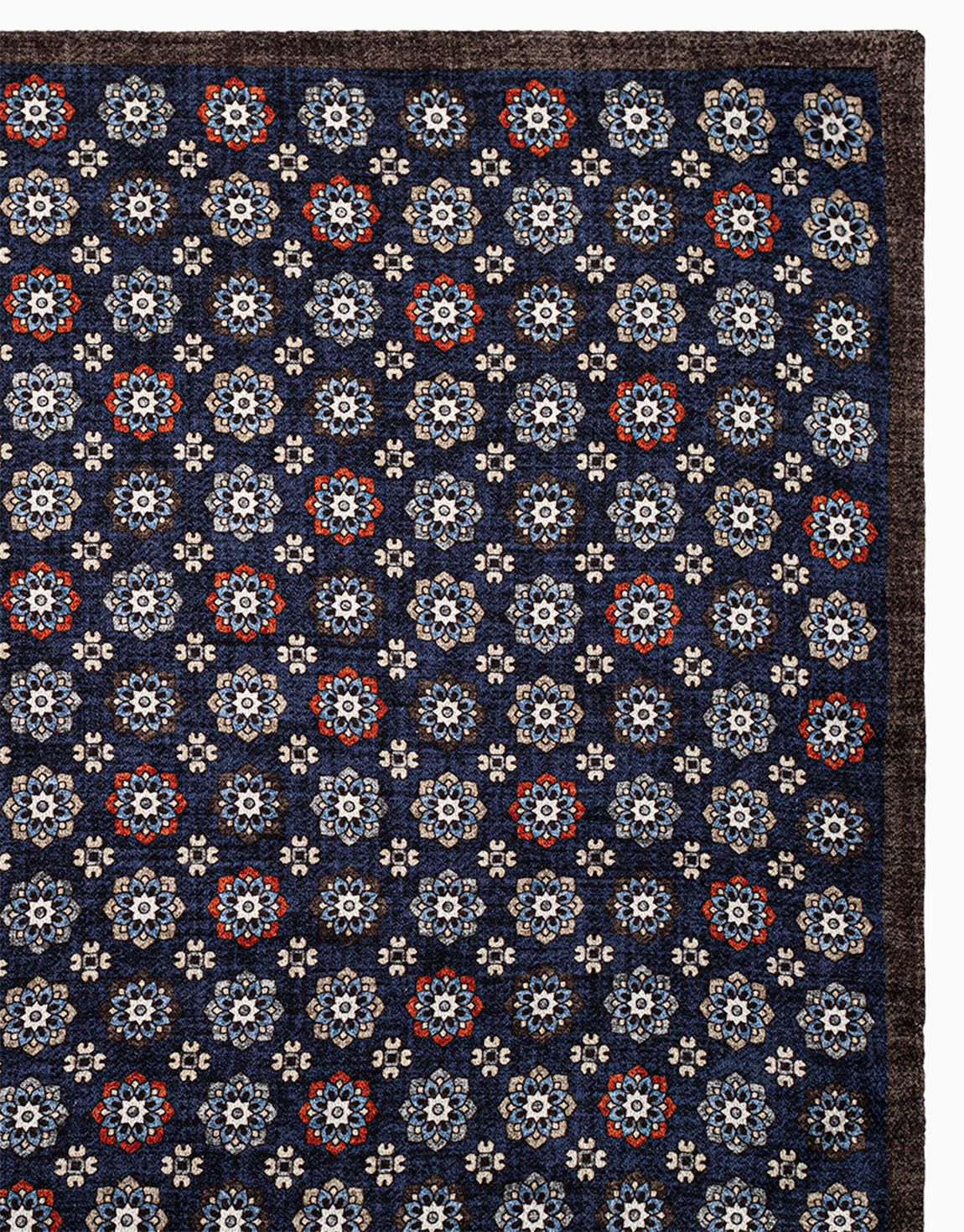 Indigo & Brown Floral Geometric Reversible Pocket Square