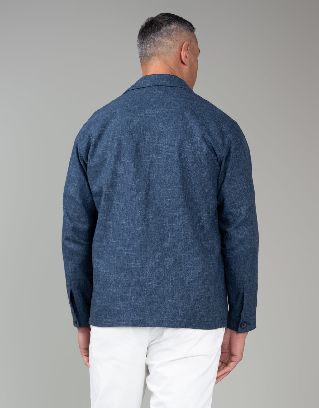 Devonport Pacific Blue Linen-Slub Shirt Jacket - back