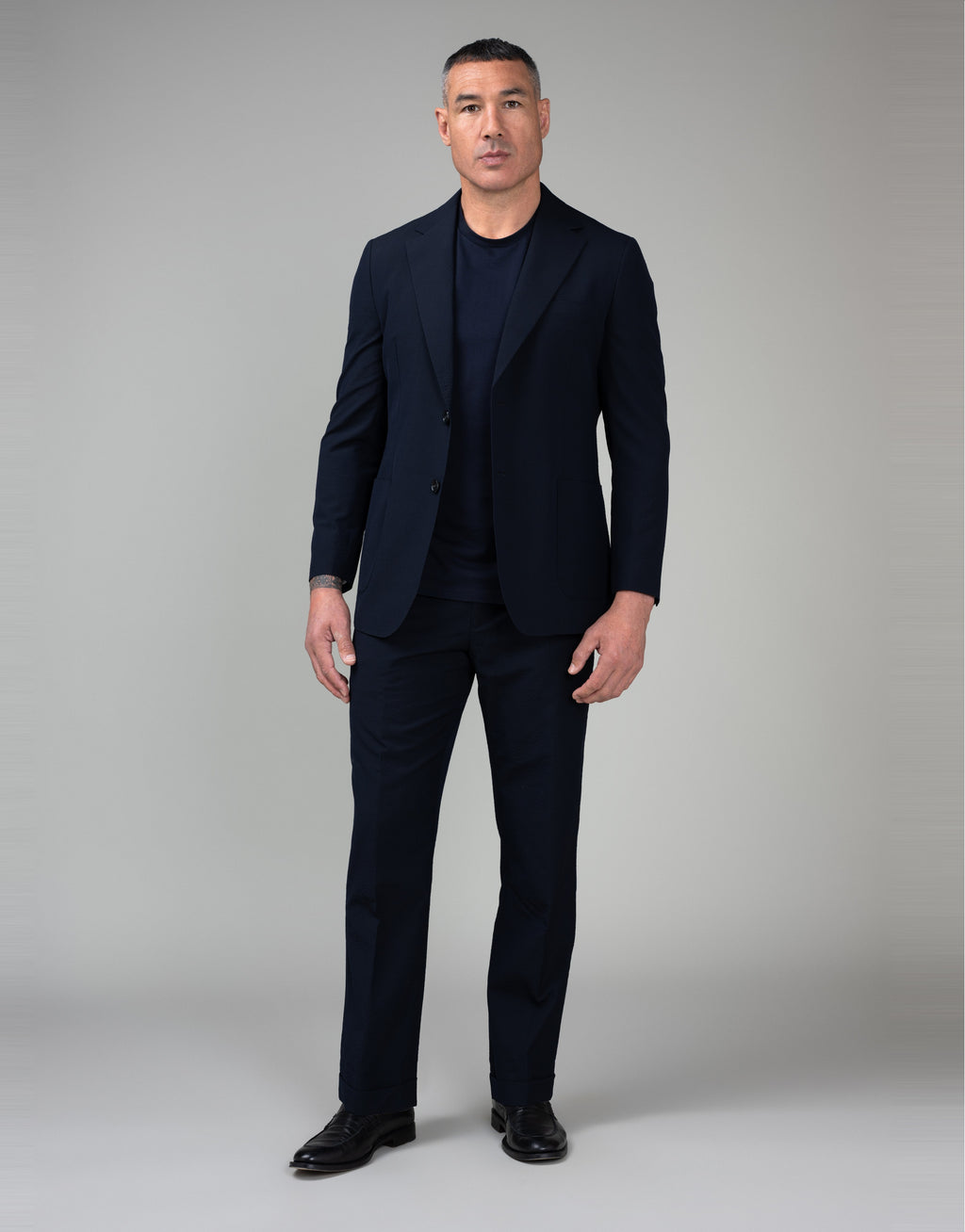 Malta Navy Seersucker Suit - full length