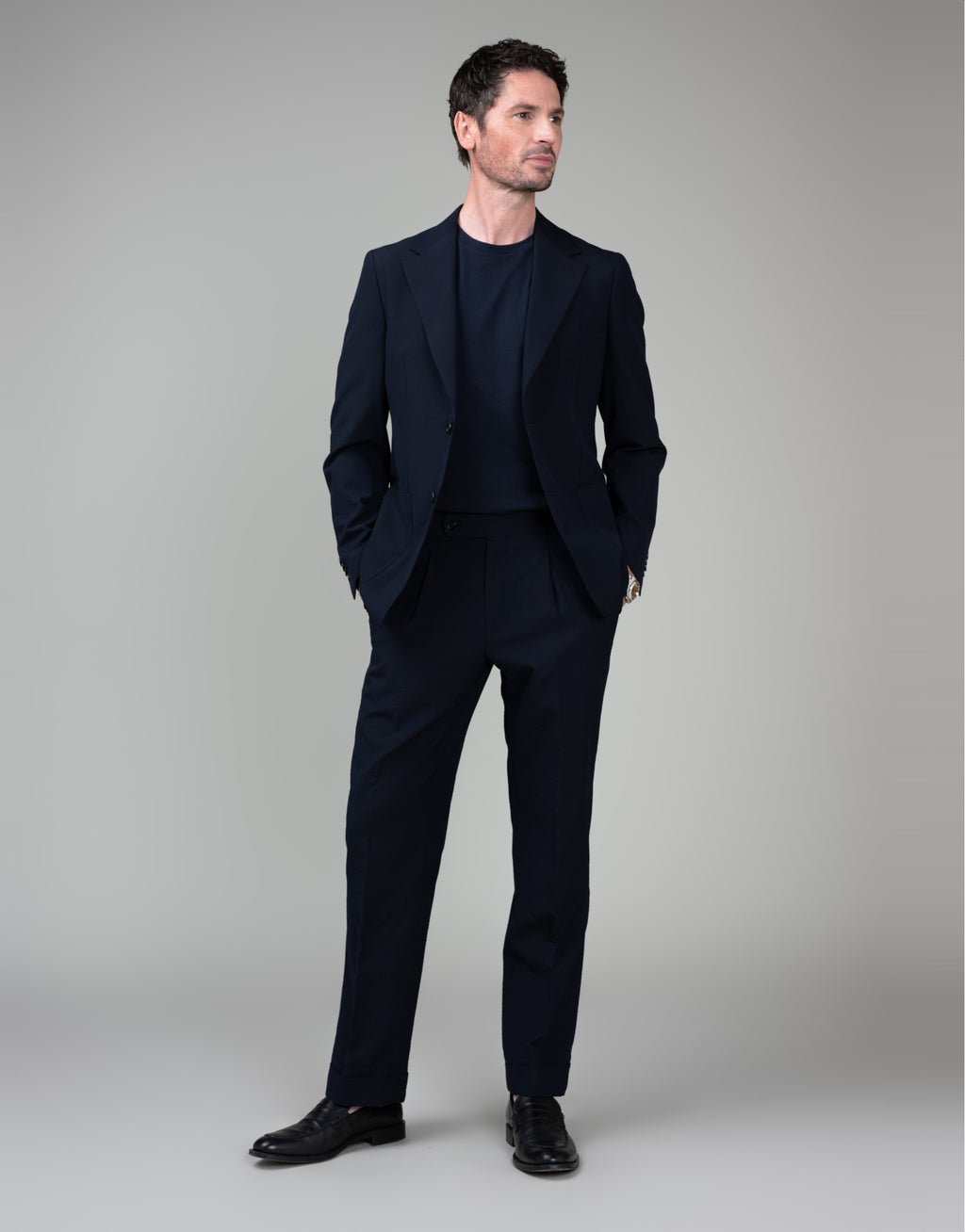 Malta Navy Seersucker Suit - full length