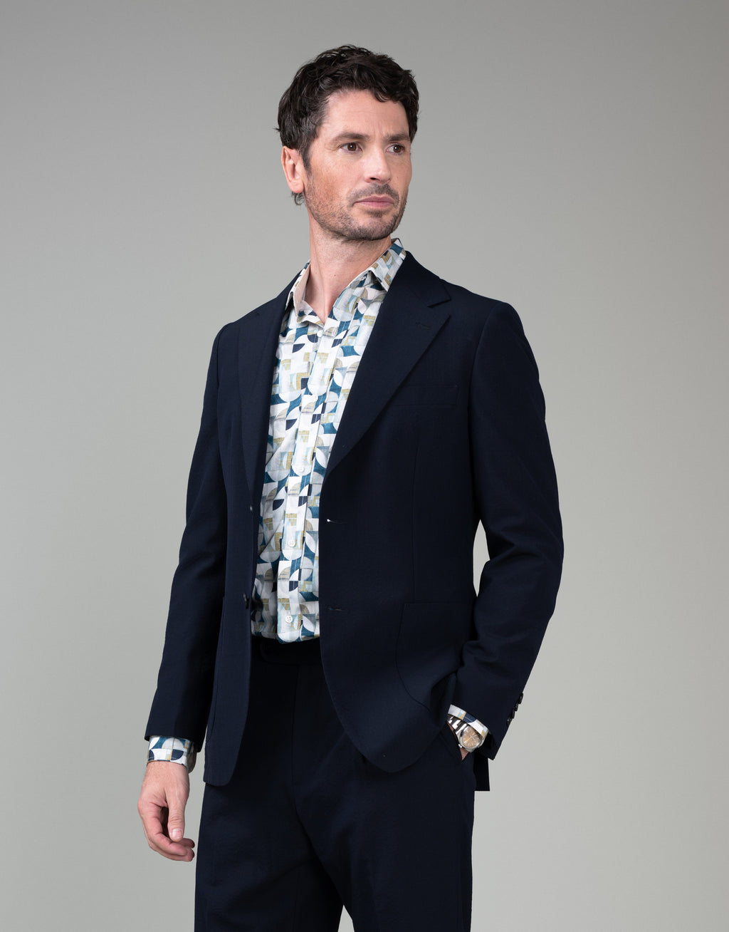 Malta Navy Seersucker Blazer - front