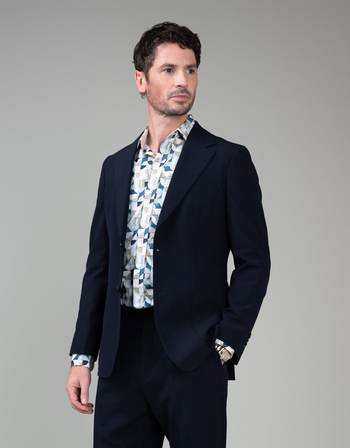 Malta Navy Seersucker Blazer - front