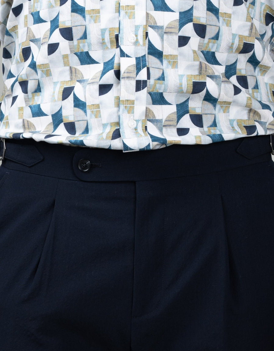 Evans Navy Seersucker Trouser - waistband detail