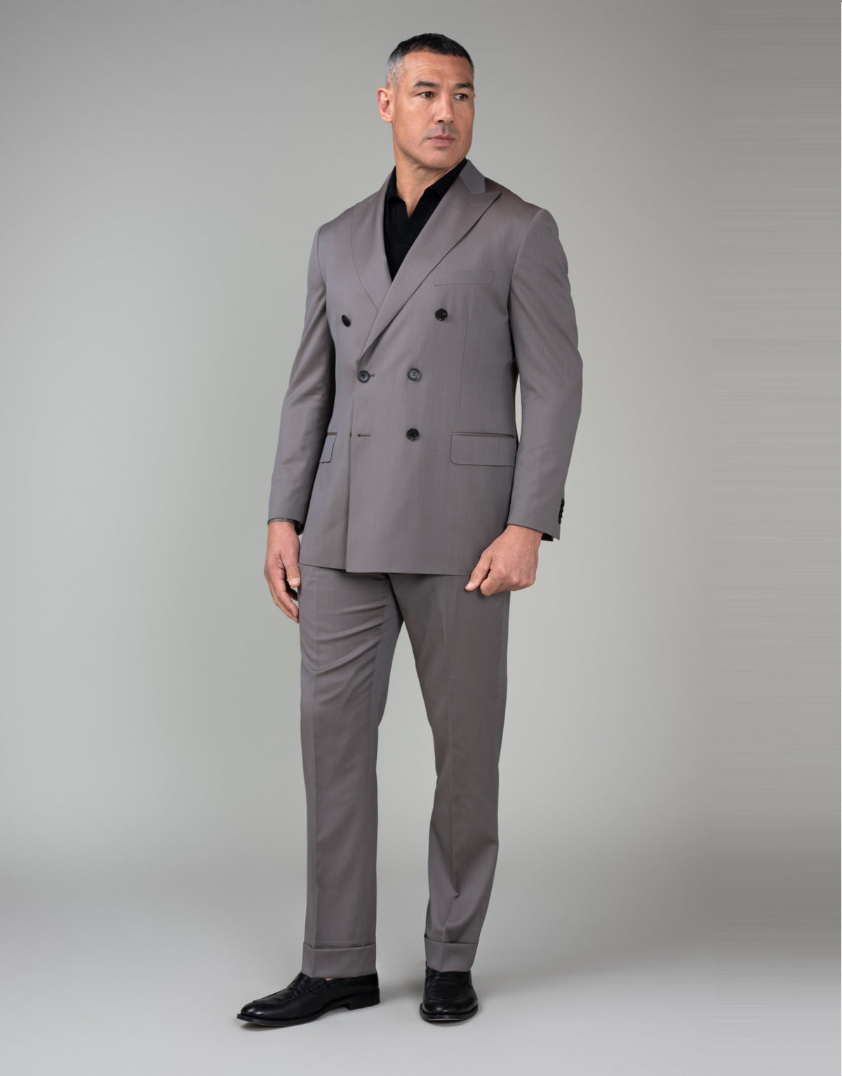 Doppio Brown Solaro Double Breasted Jacket - full length