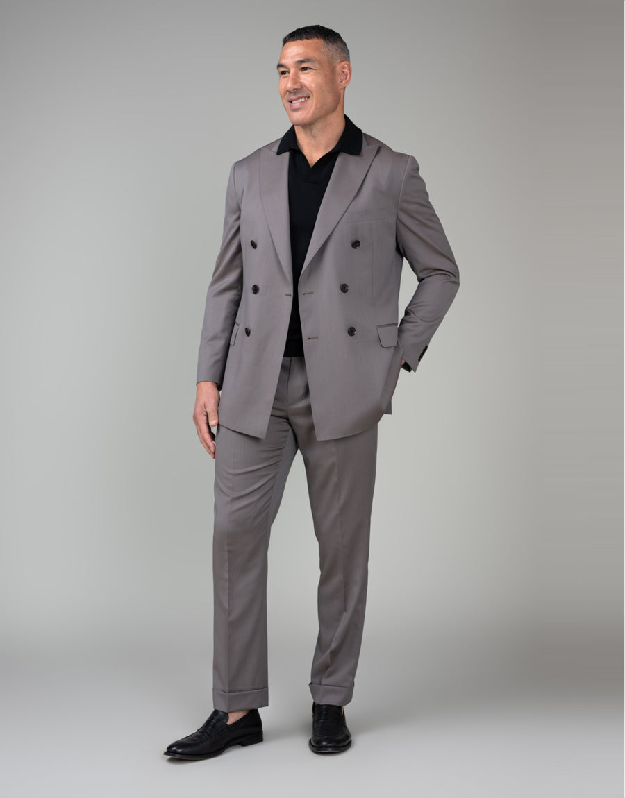 Doppio Brown Solaro Double Breasted Jacket - full length
