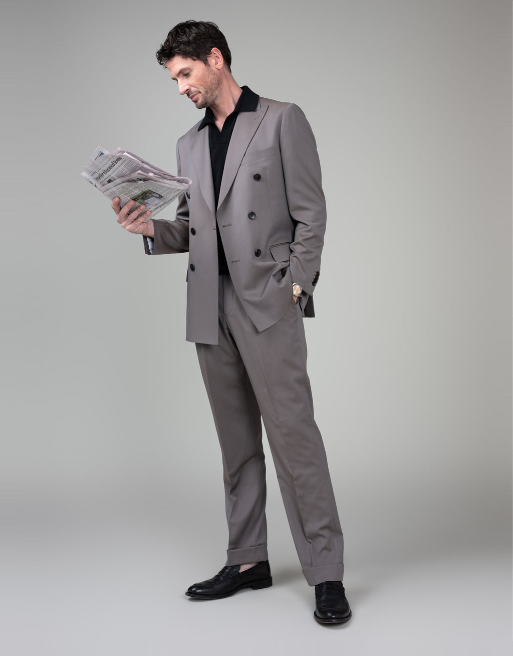 Doppio Brown Solaro Double Breasted Jacket - full length