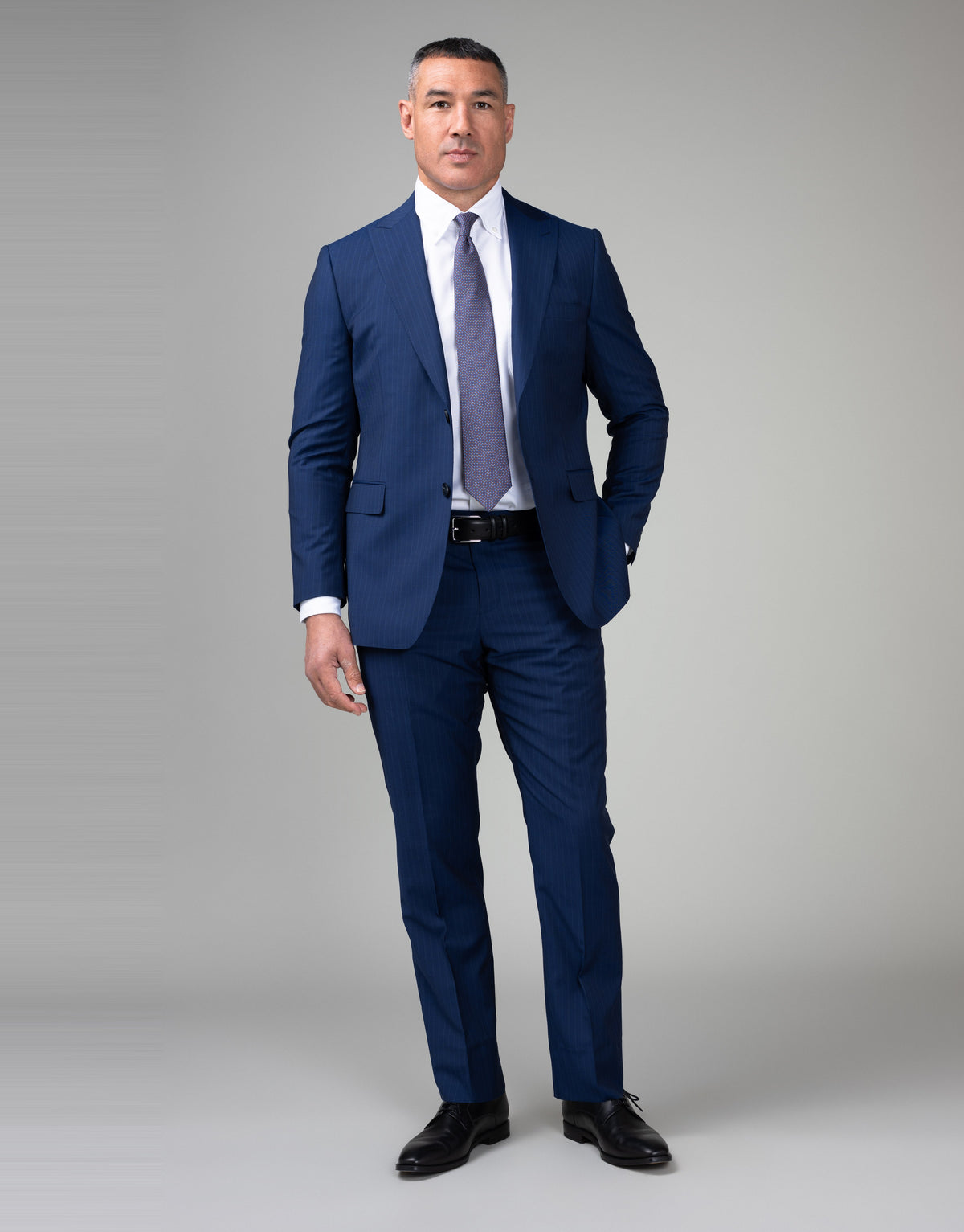 Lyon Blue Pinstripe Suit Jacket - full length