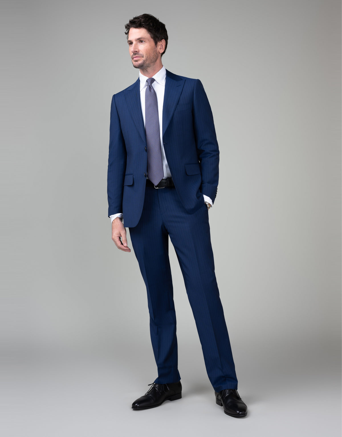 Lyon Blue Pinstripe Suit Jacket - full length