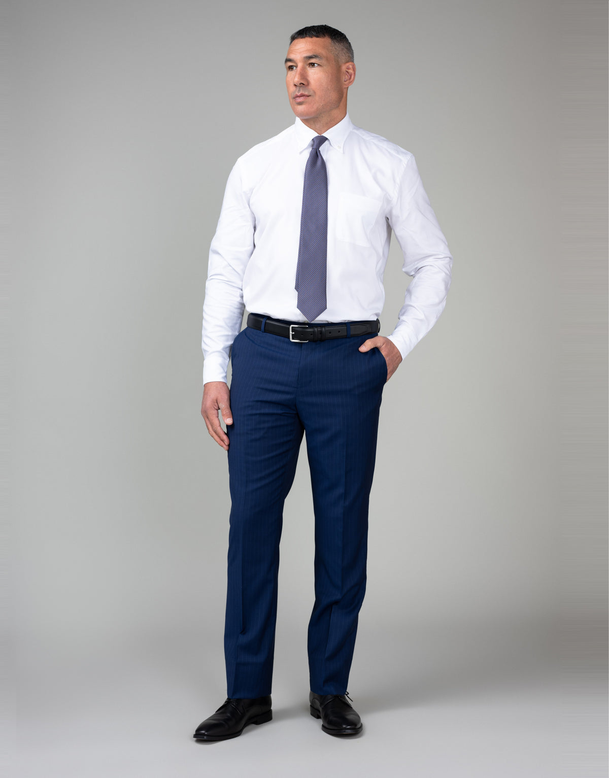 Lotus Blue Pinstripe Suit Trouser - full length