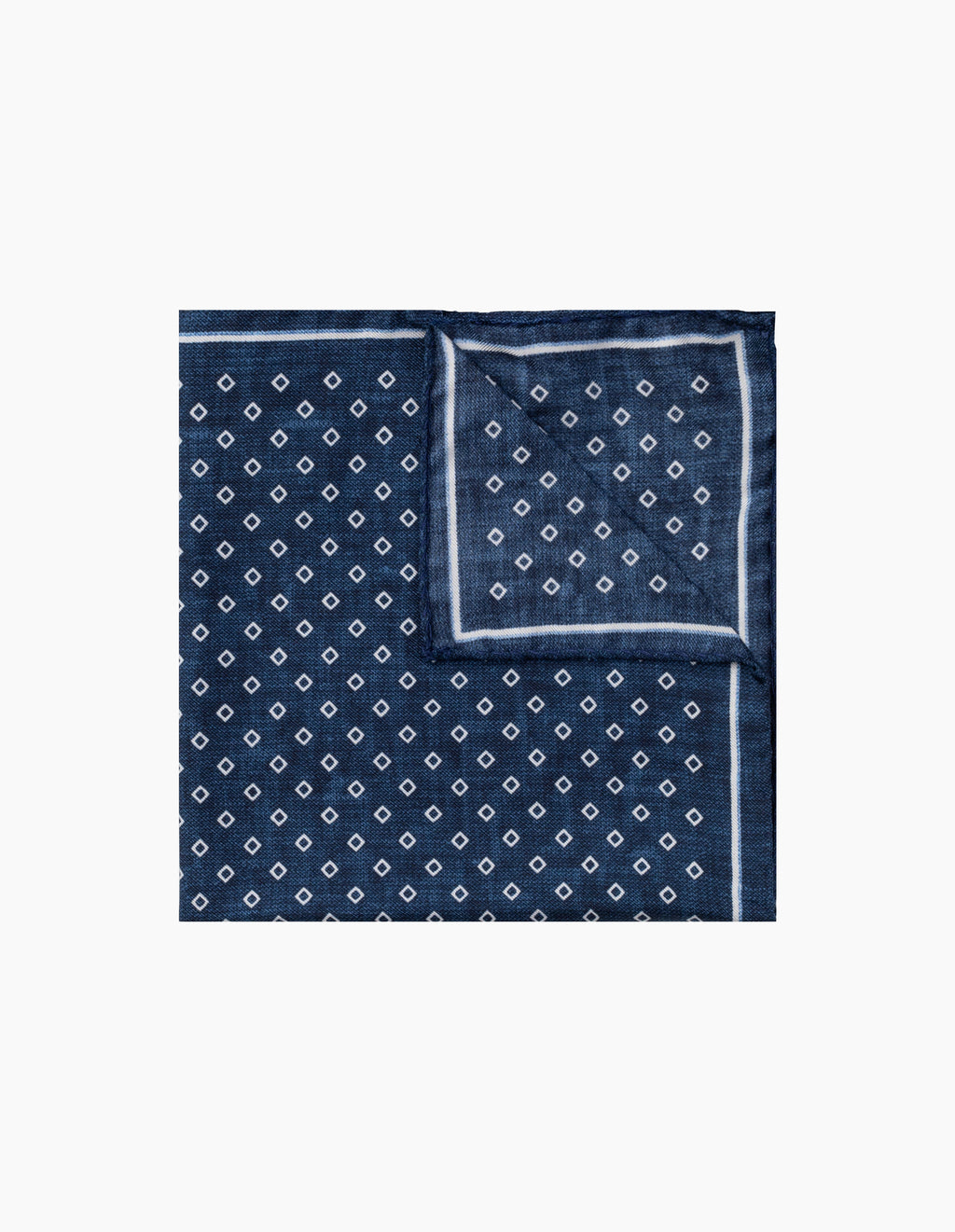 Navy & White Diamond Italian Silk Pocket Square
