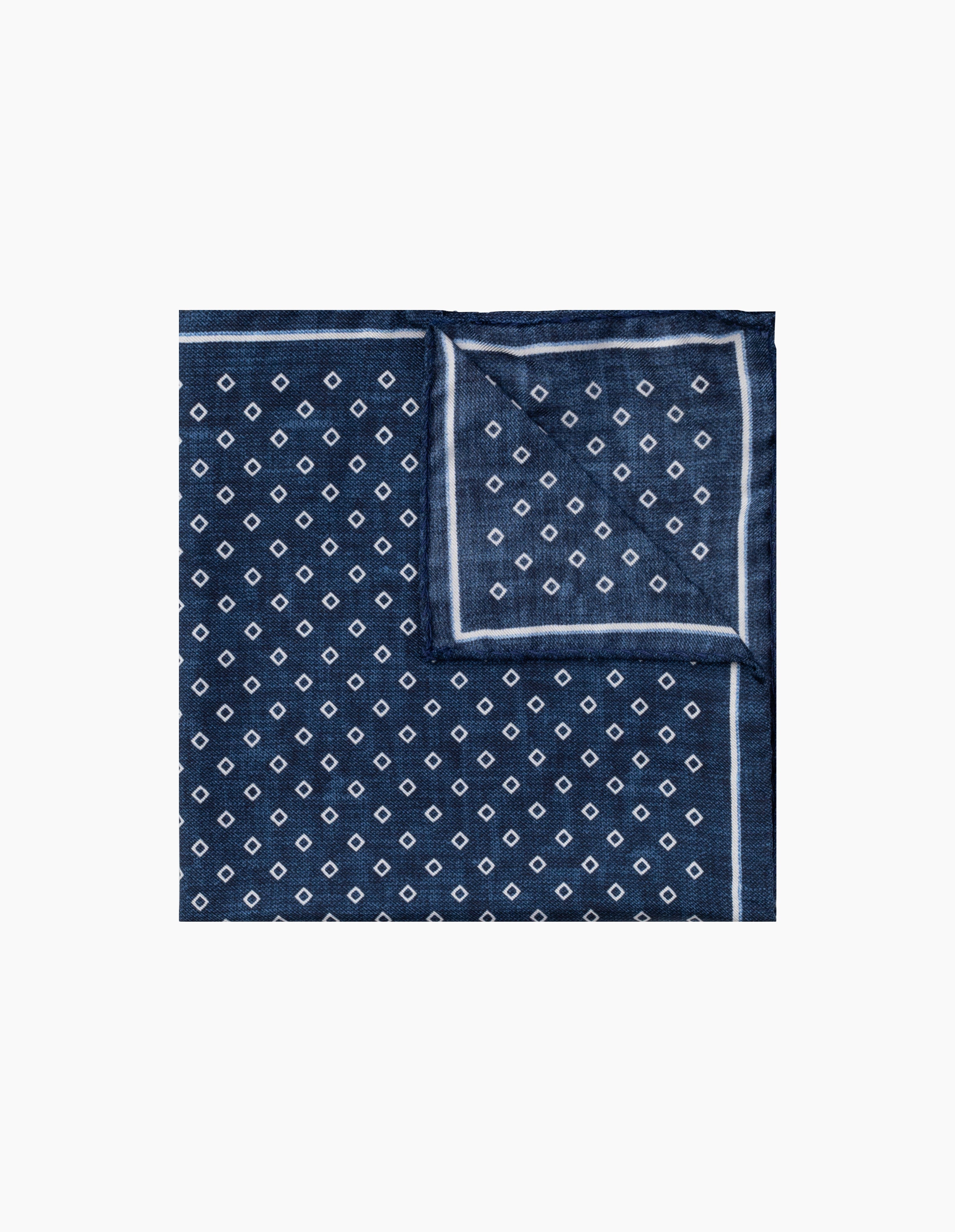 Navy & White Diamond Italian Silk Pocket Square