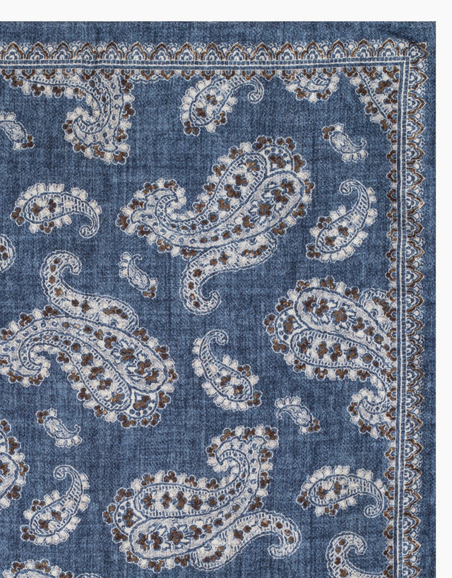 Blue & Brown Paisley Reversible Italian Pocket Square