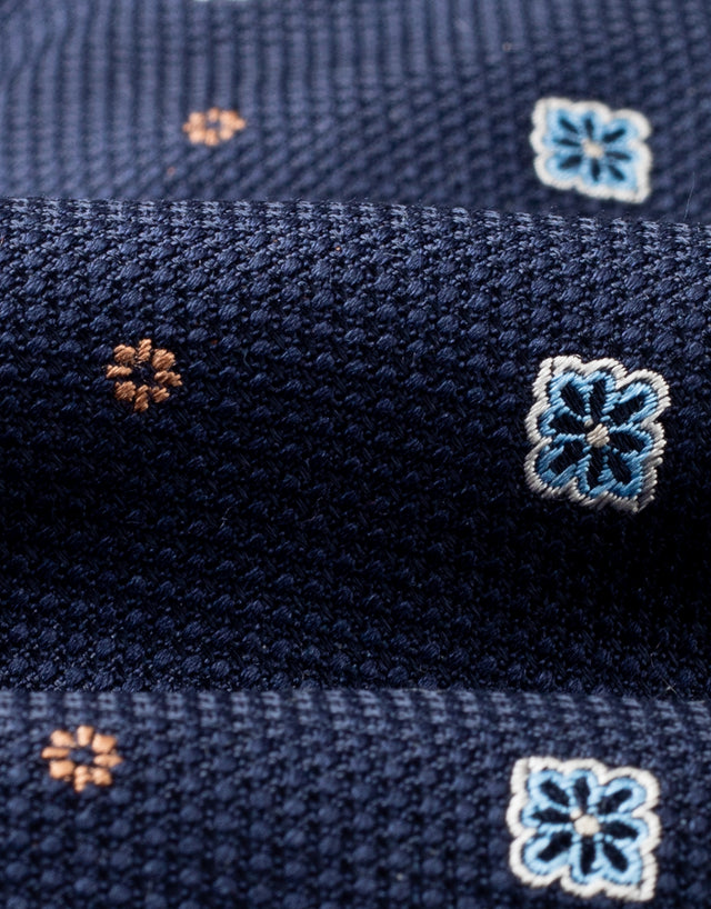 Navy, Blue & Orange Geo Italian Silk Tie