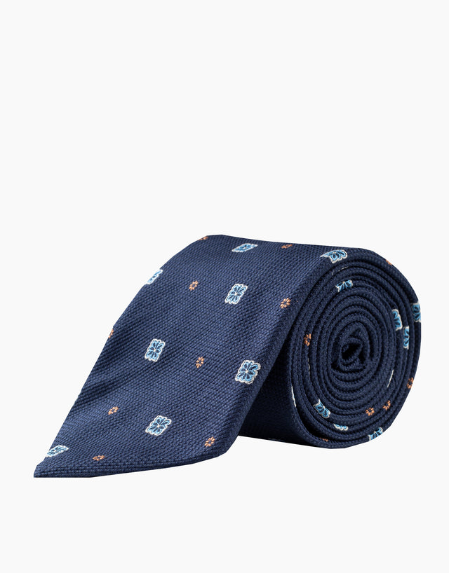 Navy, Blue & Orange Geo Italian Silk Tie