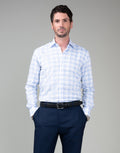 London White & Blue Herringbone Check Shirt - front