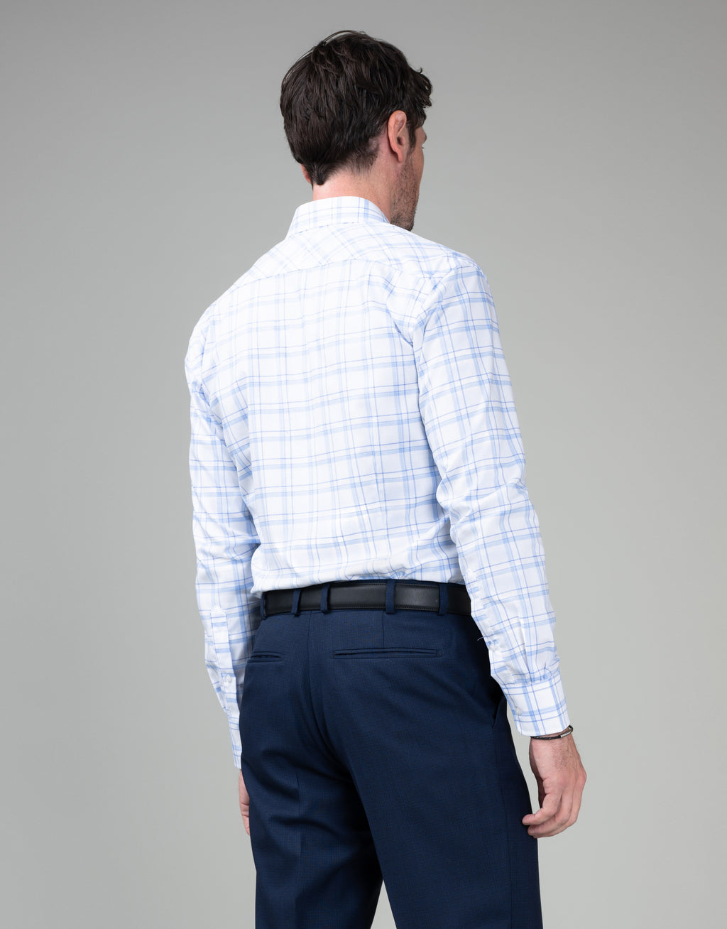 London White & Blue Herringbone Check Shirt - back