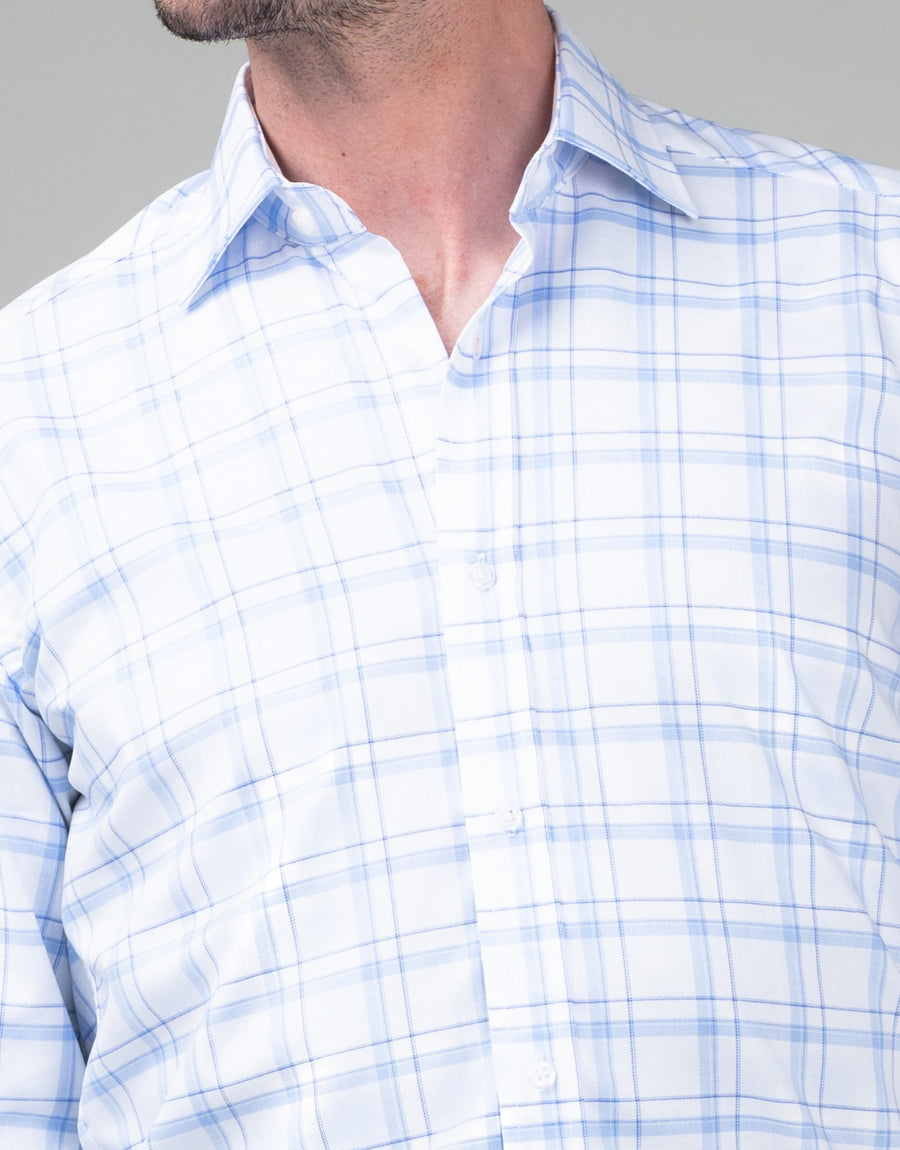 London White & Blue Herringbone Check Shirt - collar detail