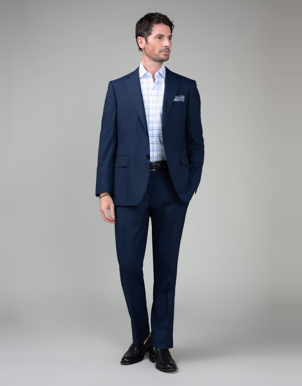 London White & Blue Herringbone Check Shirt - styled with suit