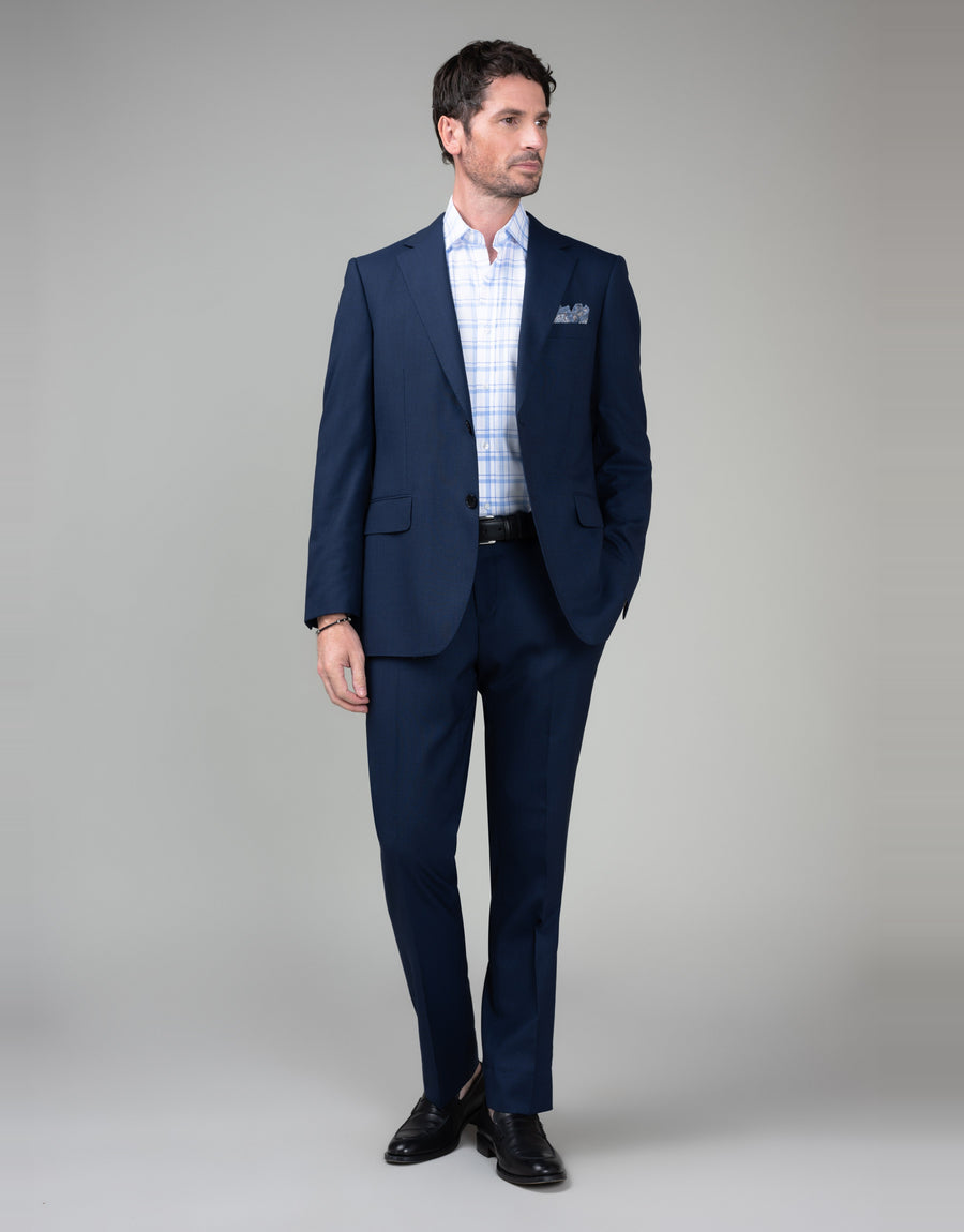 London White & Blue Herringbone Check Shirt - styled with suit