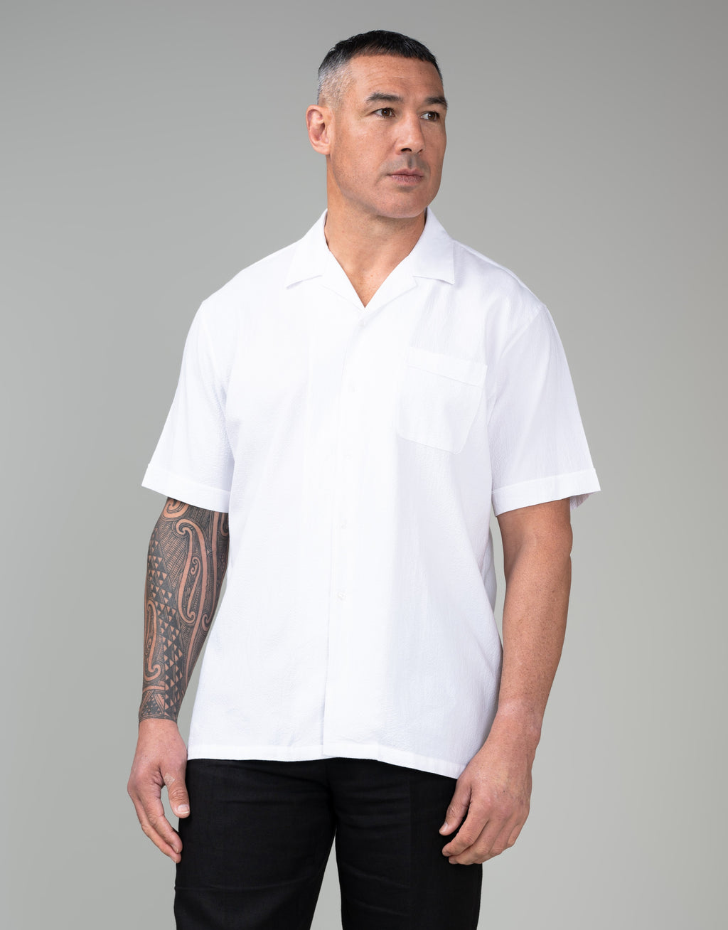 Hahei White Seersucker Short Sleeve Shirt - front