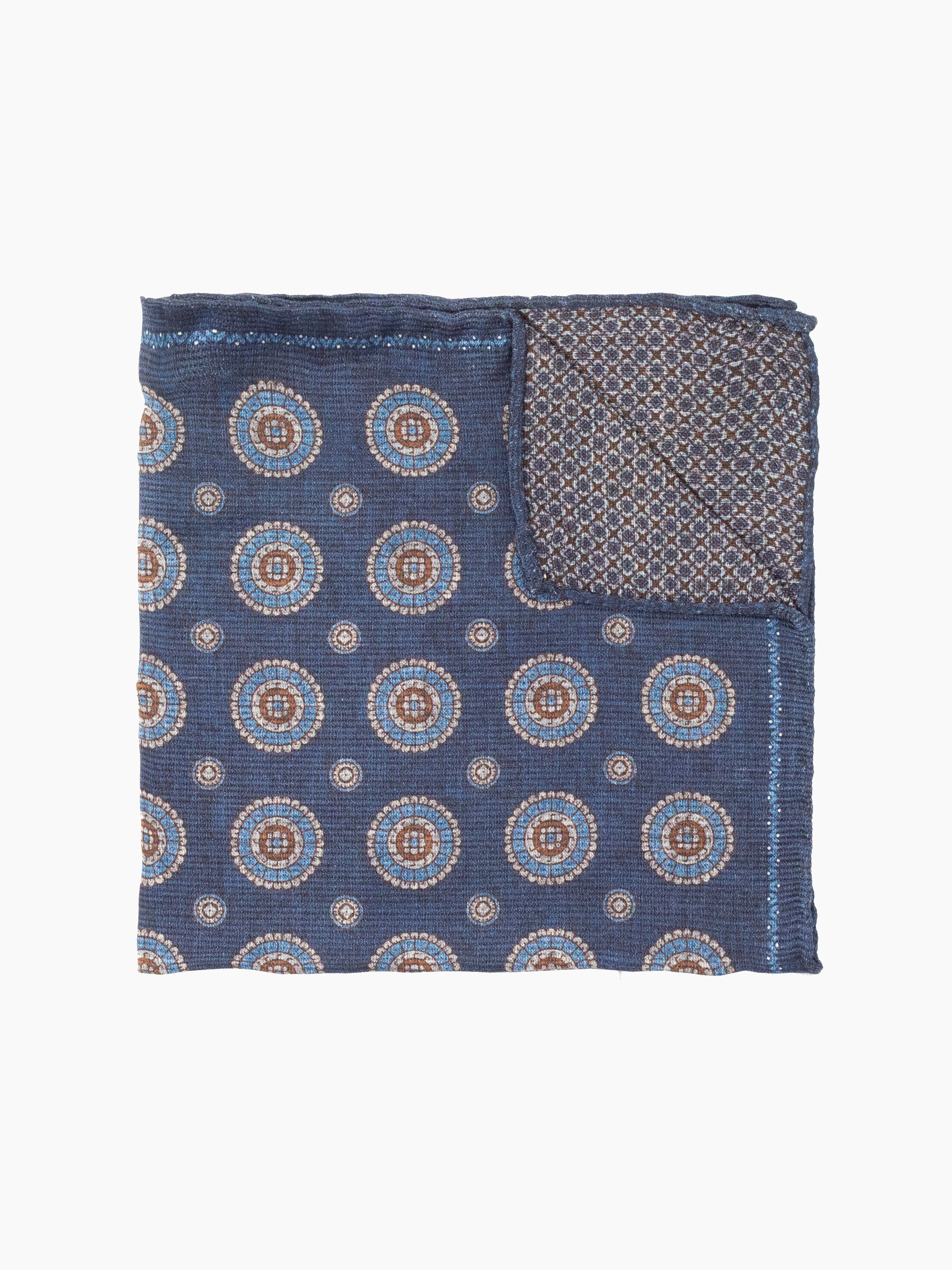 Blue & Brown Geo Reversible Italian Silk Pocket Square