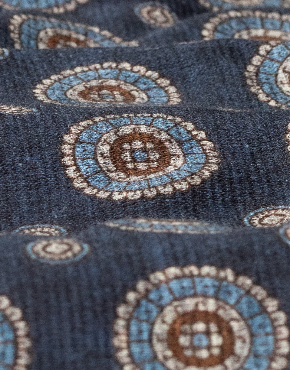 Blue & Brown Geo Reversible Italian Silk Pocket Square