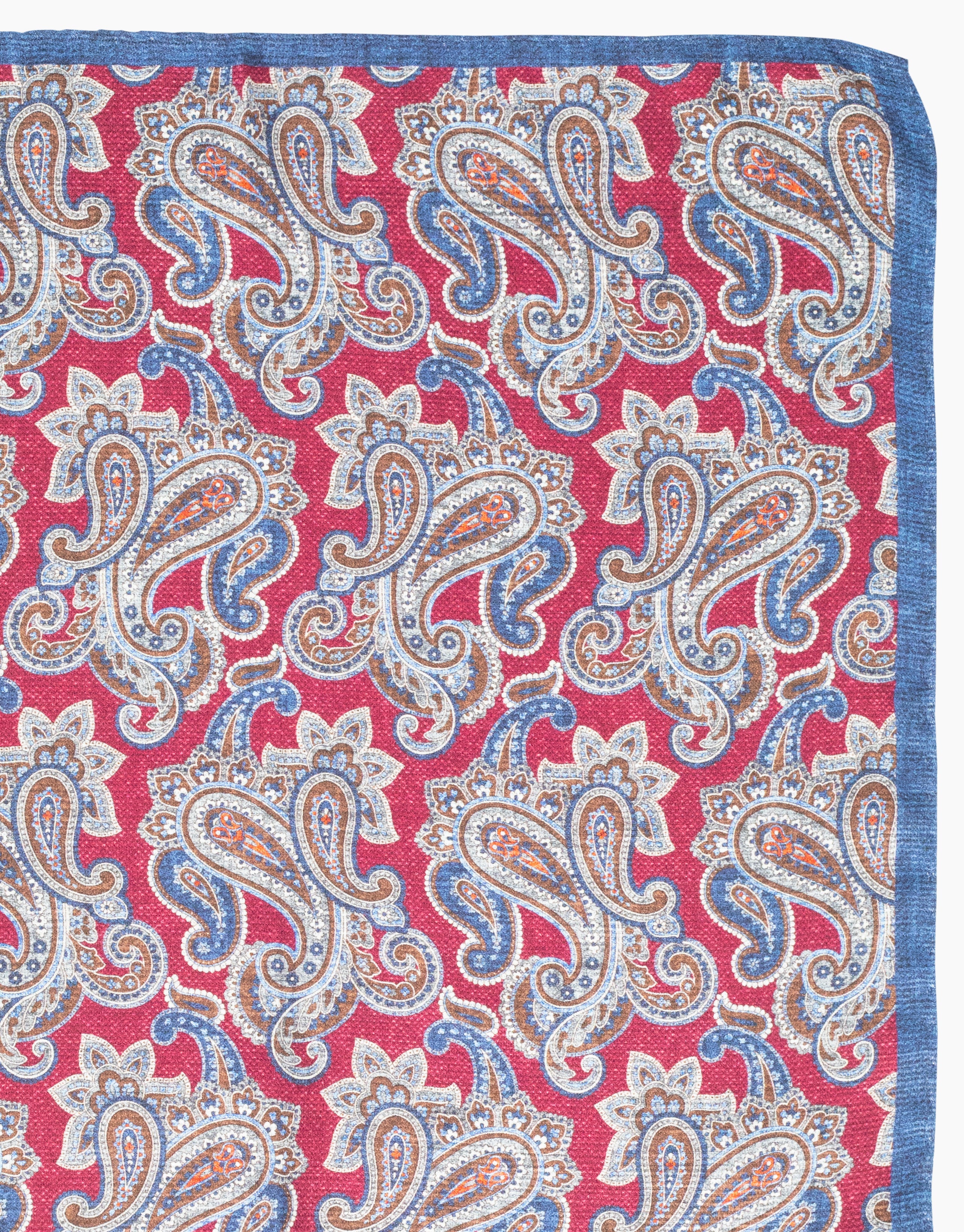 Blue & Red Paisley Reversible Italian Silk Pocket Square