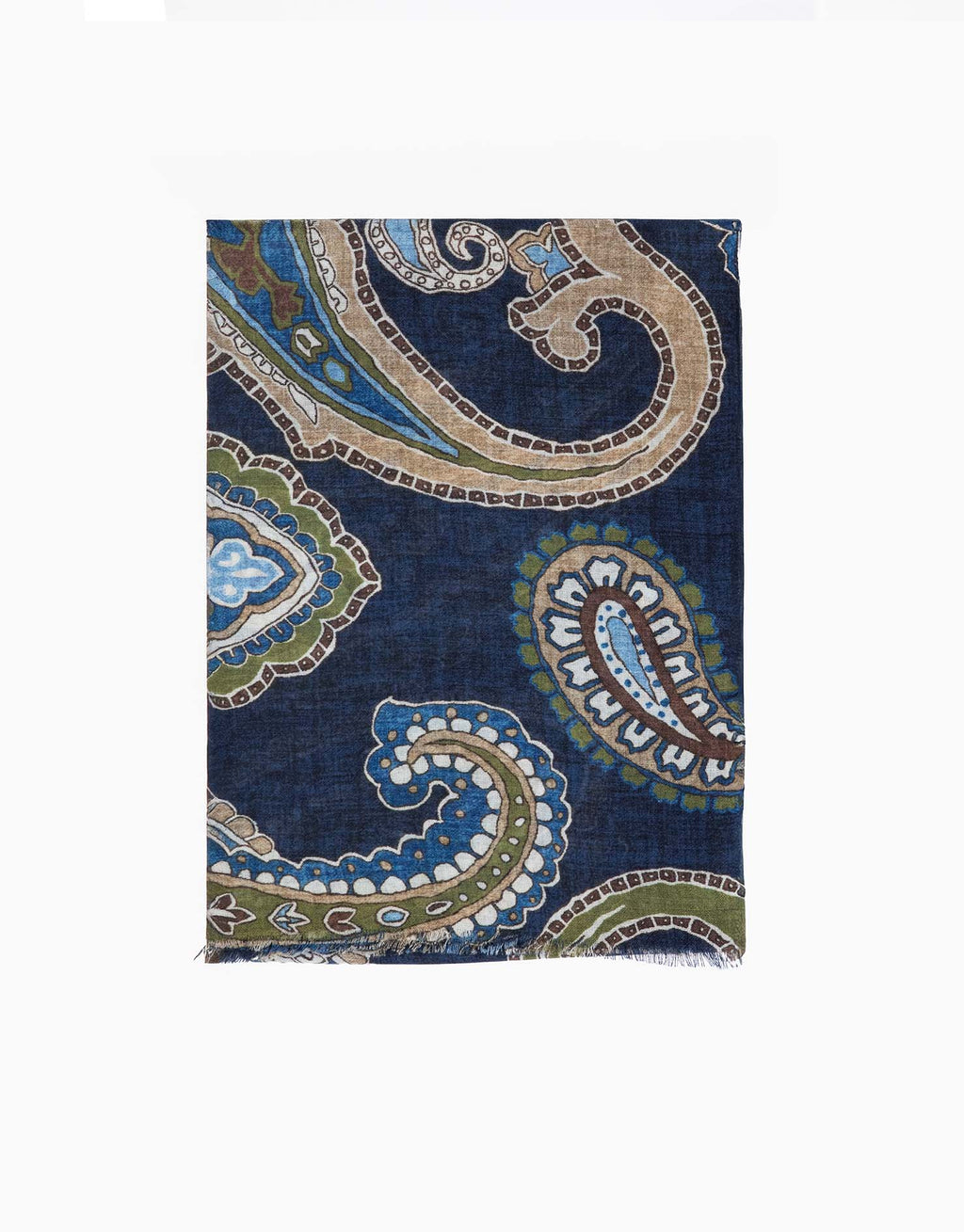 Blue Beige & Green Paisley Italian Wool Scarf
