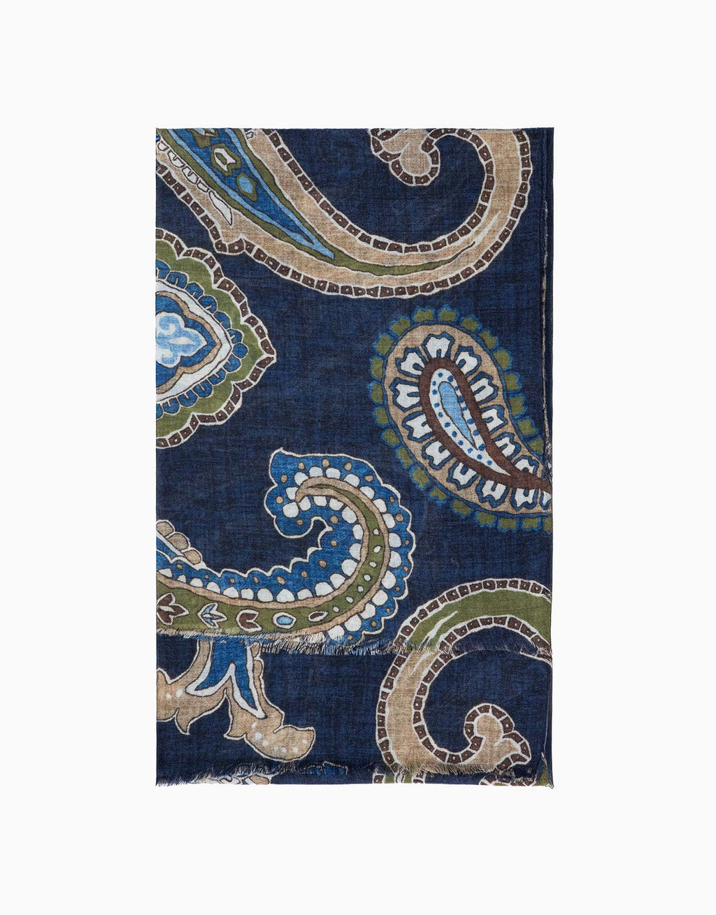 Blue Beige & Green Paisley Italian Wool Scarf