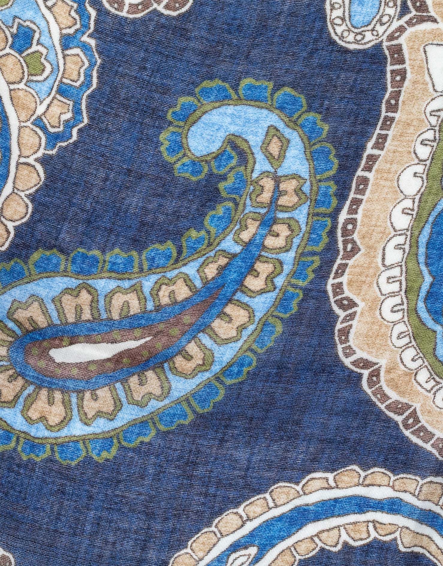 Blue Beige & Green Paisley Italian Wool Scarf