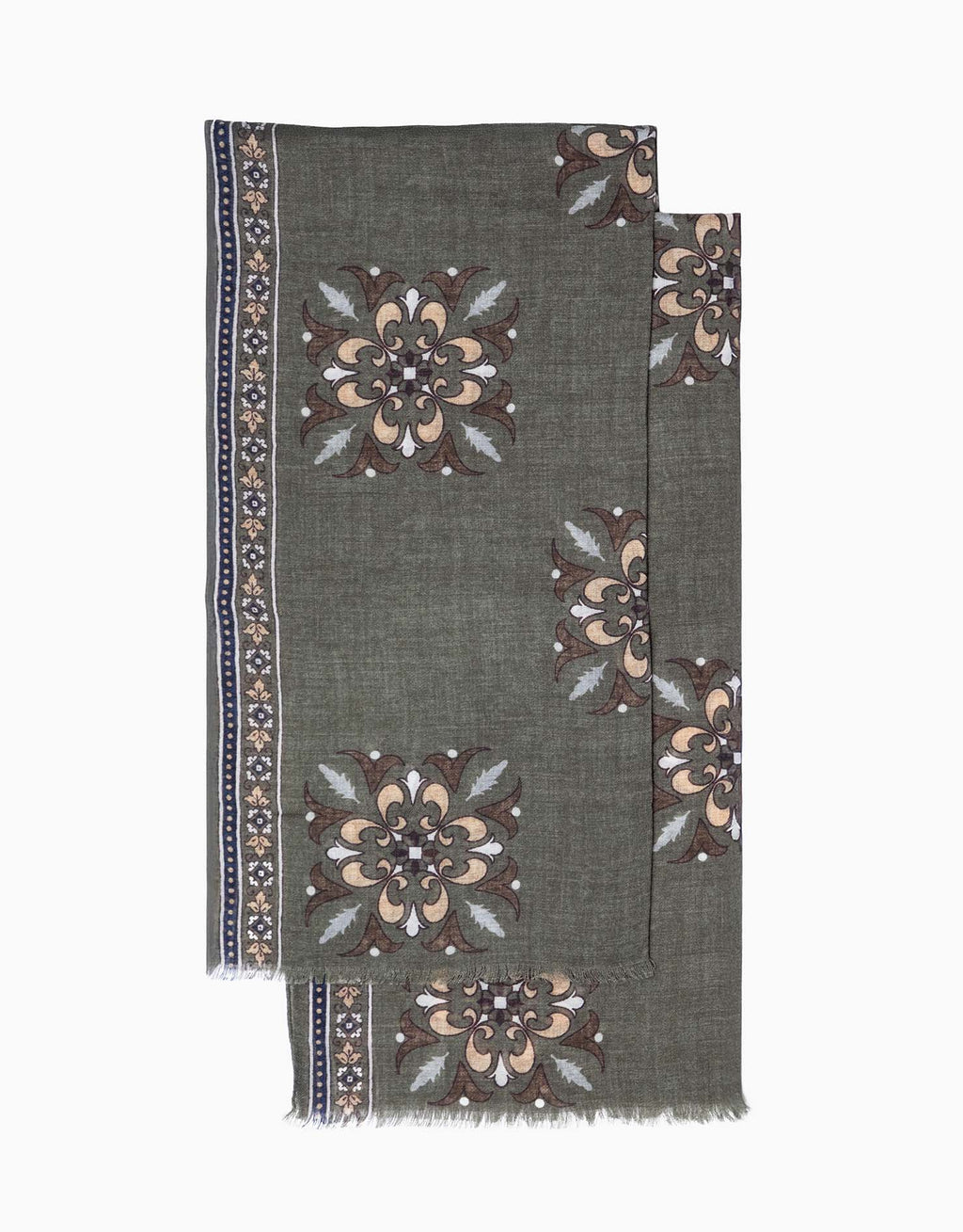 Khaki & Brown Medallion Italian Wool Scarf