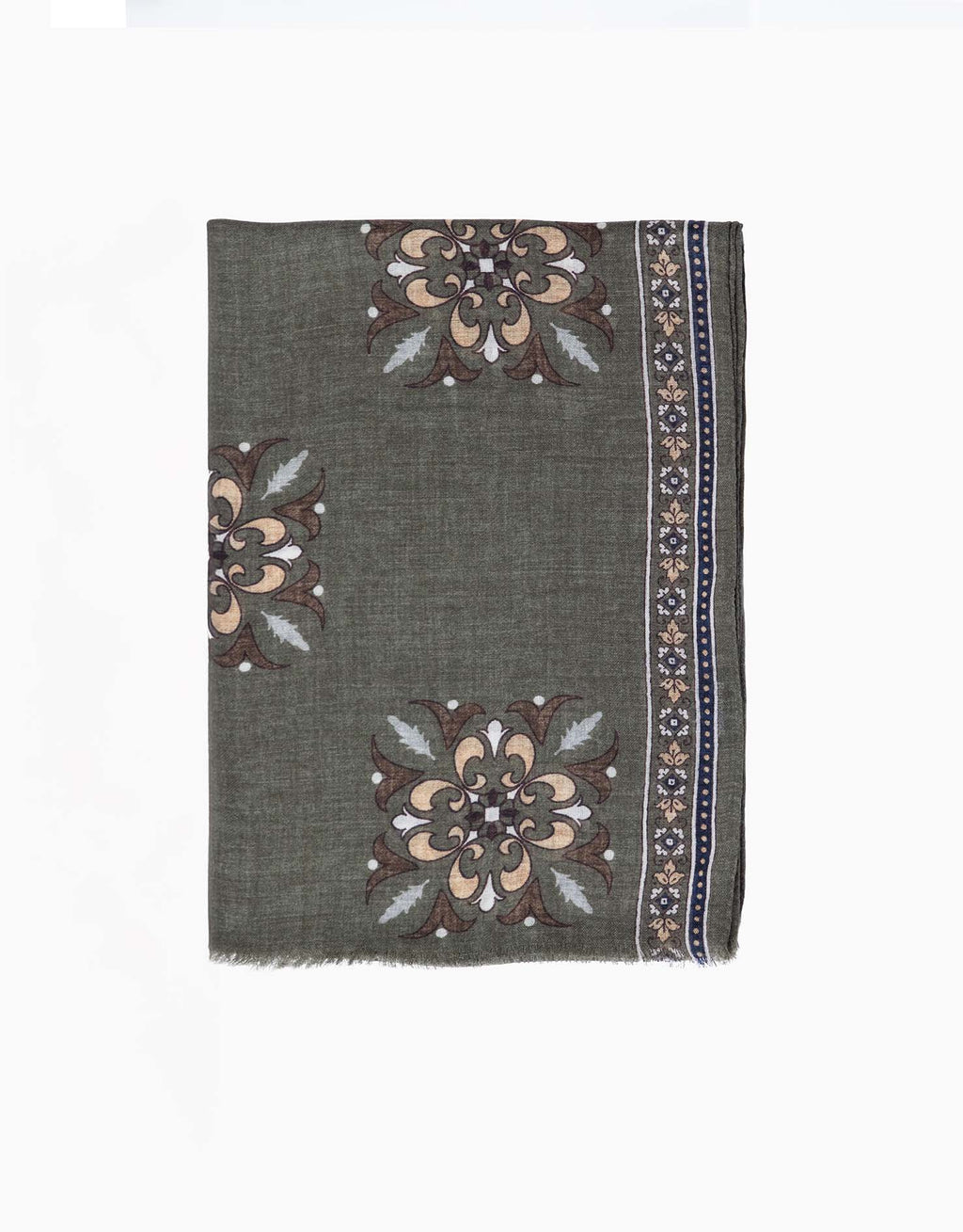 Khaki & Brown Medallion Italian Wool Scarf