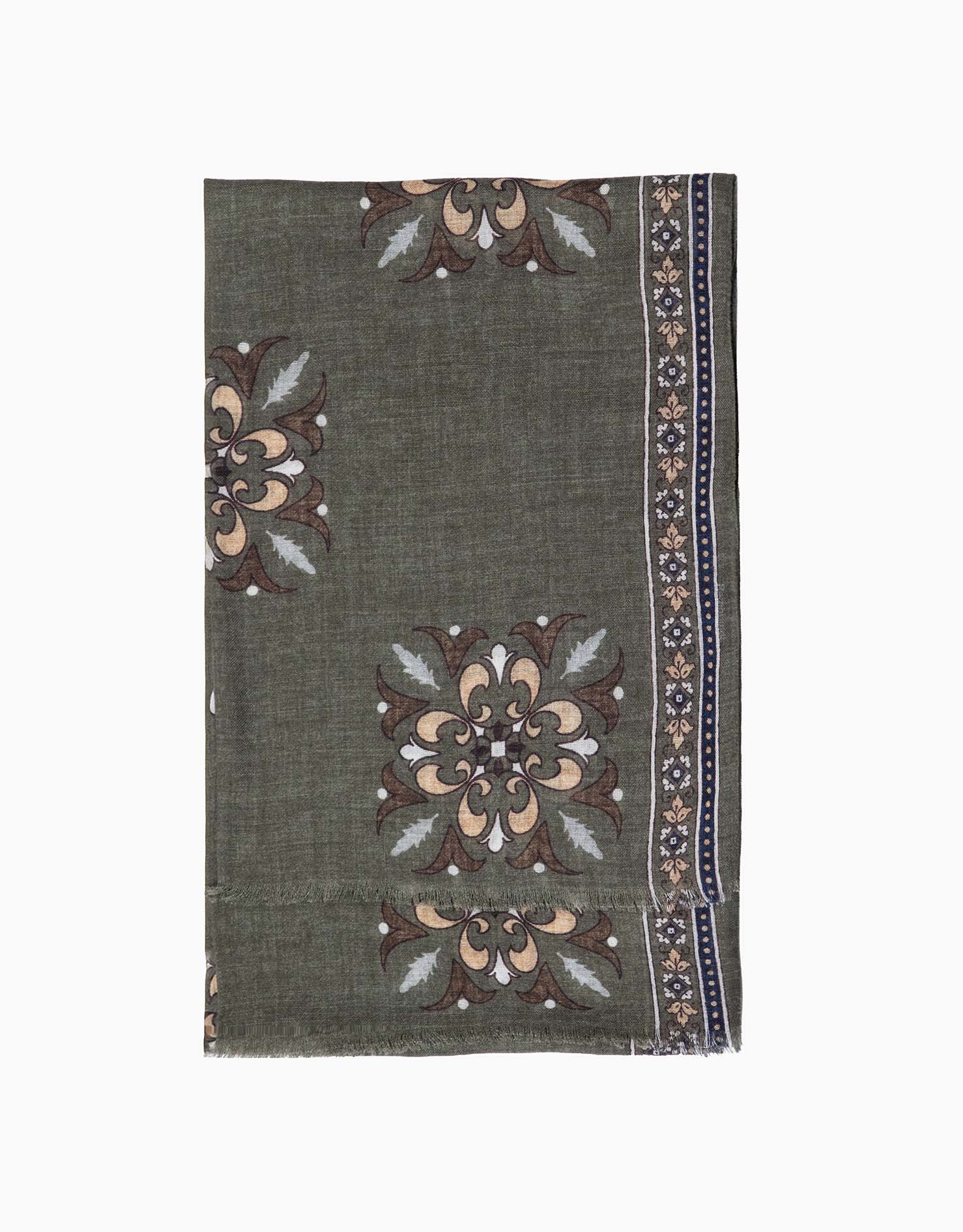 Khaki & Brown Medallion Italian Wool Scarf