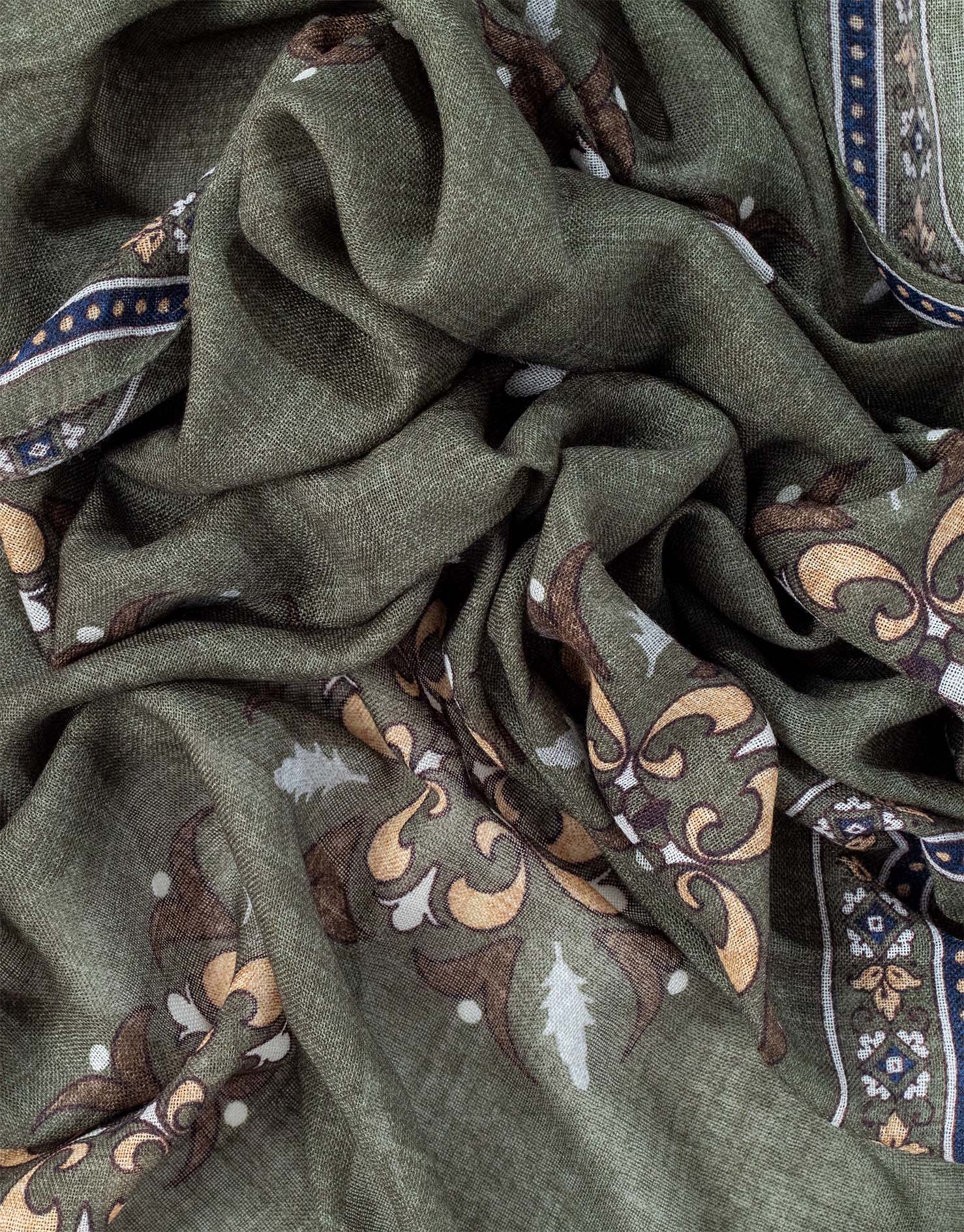 Khaki & Brown Medallion Italian Wool Scarf