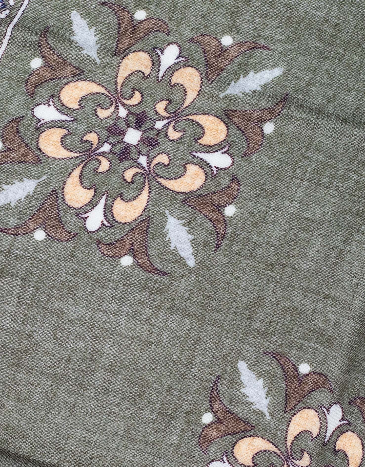 Khaki & Brown Medallion Italian Wool Scarf
