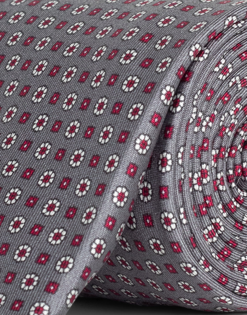Grey & Pink Floral Geo Italian Silk Tie
