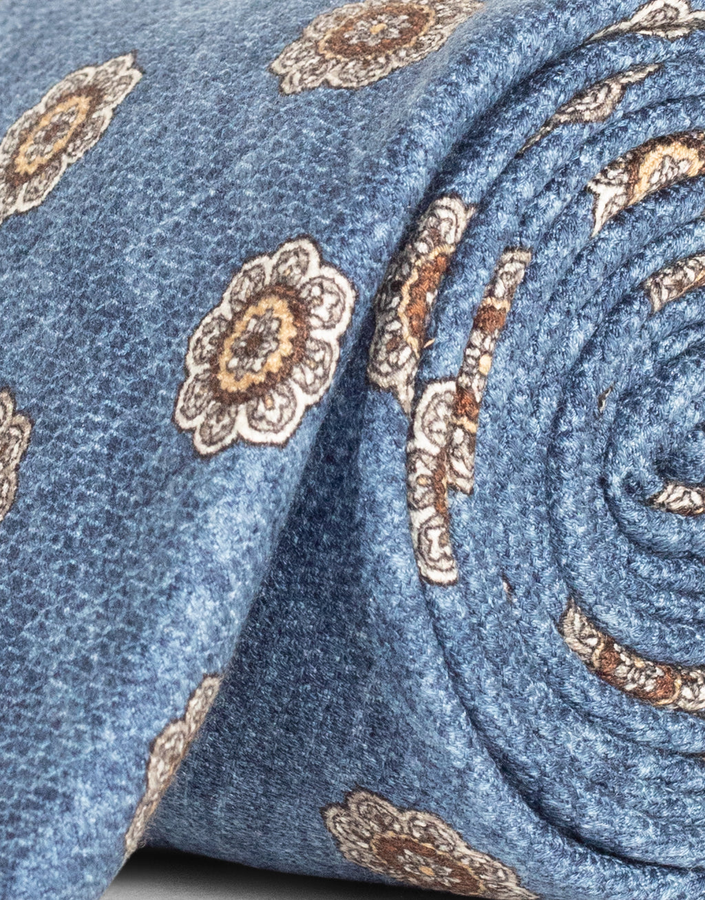 Blue & Brown Floral Medallion Italian Silk Tie
