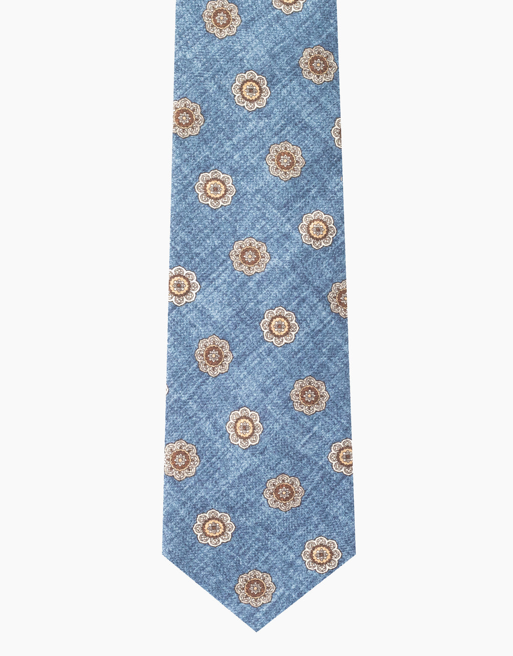 Blue & Brown Floral Medallion Italian Silk Tie
