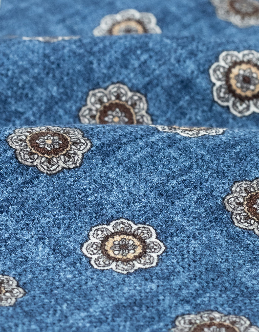 Blue & Brown Floral Medallion Italian Silk Tie